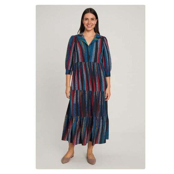 The Oula Company Dress Womens One Size Multicolor Striped Dot Boho Maxi Made USA - Picture 1 of 6